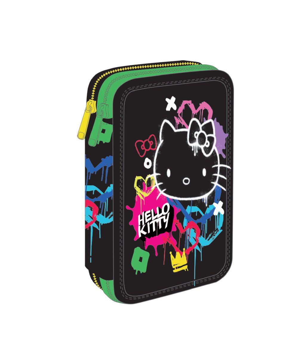 Piórnik Podwójny Z Wyposażeniem Hello Kitty Jumper 2 Black Neon