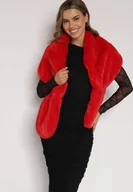 Swetry damskie - Czerwone Futrzane Ponczo Narzutka Bralinne - miniaturka - grafika 1