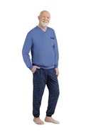 Piżamy damskie - PIŻAMA MĘSKA 2XL DŁUGI RĘKAW DŁUGIE SPODNIE BAWEŁNIANA NIEBIESKA ELEGANCKA - miniaturka - grafika 1