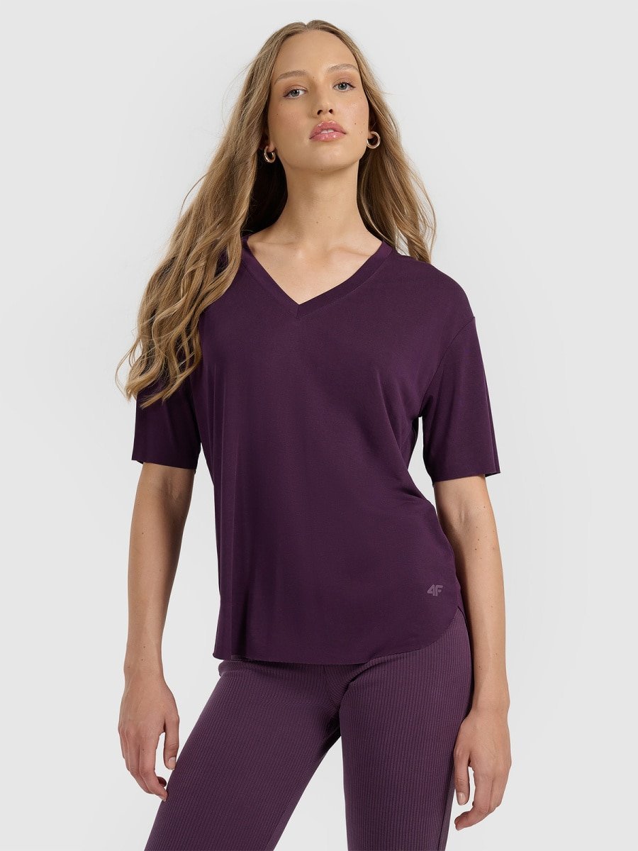 T-shirt oversize z modalem damski 4F 4FRAW25TTSHF3283-50S Fioletowy XS