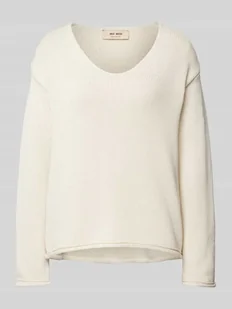 Sweter z dzianiny z dekoltem w serek model ‘BINE’ - Swetry damskie - miniaturka - grafika 1