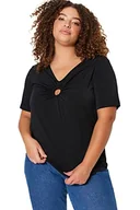 Bluzki damskie - Trendyol Damska dopasowana bluzka basic z okrągłym dekoltem z dzianiny plus size, Czarny, 3XL - miniaturka - grafika 1