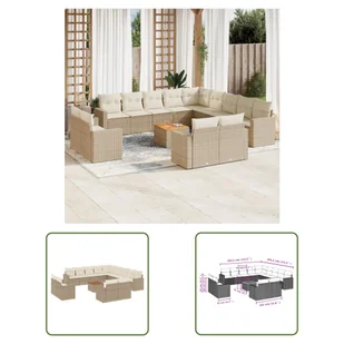 The Living Store 14-cz. zestaw mebli ogrodowych z poduszkami - beżowy - polirattan - Sofa Ogrodowa - Sofy ogrodowe - miniaturka - grafika 1