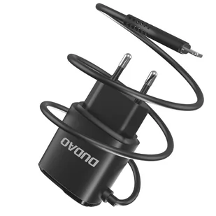 Dudao ładowarka sieciowa 2x USB z wbudowanym kablem Lightning 12 W czarny (A2ProL black) - Ładowarki do telefonów - miniaturka - grafika 2