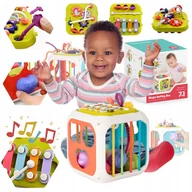 Zabawki sensoryczne - Kostka Sensoryczny Sorter Edukacyjny MONTESSORI 7w1 Cymbałki Klocki Krztałt - miniaturka - grafika 1