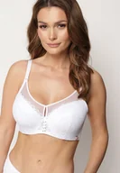 Biustonosze - Biały Biustonosz Koronkowy Typu Full Cup z Regulowanymi Ramiączkami i Cyrkoniami Ellasine - miniaturka - grafika 1