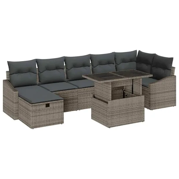 Zestaw Narożnych Sof Ogrodowych z Przechowalnią, Rattan, Szary, 8 Element