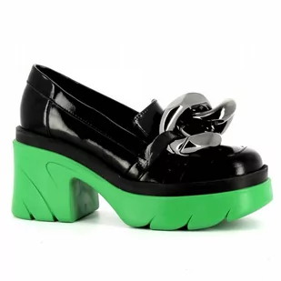 Czarne lakierowane mokasyny na obcasie CARINII - Carinii - Mokasyny damskie - miniaturka - grafika 1