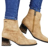 Botki damskie - DAMSKIE BOTKI SKÓRZANE NA OBCASIE KLOCKU VINCEZA 66806 CAMEL BEŻOWE ZAMSZOWE - miniaturka - grafika 1