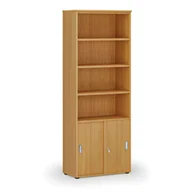Szafy biurowe - Szafa biurowa kombinowana PRIMA WOOD, drzwi przesuwne na 2 poziomach, 2128 x 800 x 420 mm, buk - miniaturka - grafika 1