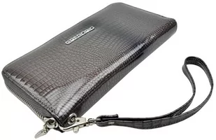 Portfel Damski Skóra Naturalna GREGORIO Duży Z Metalowym Suwakiem Piórnik Lakierowany GF-119 SZARY RFID 19 x 10 x 2.5 [cm] - Portfele - miniaturka - grafika 4