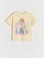 Koszulki dla dziewczynek - Reserved - Bawełniany t-shirt z nadrukiem - beżowy - miniaturka - grafika 1