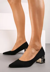 Czarne Eleganckie Czółenka na Ozdobnym Obcasie ze Skórzaną Wkładką Lorevine - Czółenka - miniaturka - grafika 1