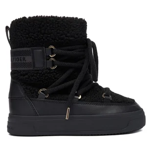 Śniegowce Tommy Hilfiger Faux Shearling Snowboot FW0FW08788 Czarny - Śniegowce damskie - miniaturka - grafika 1