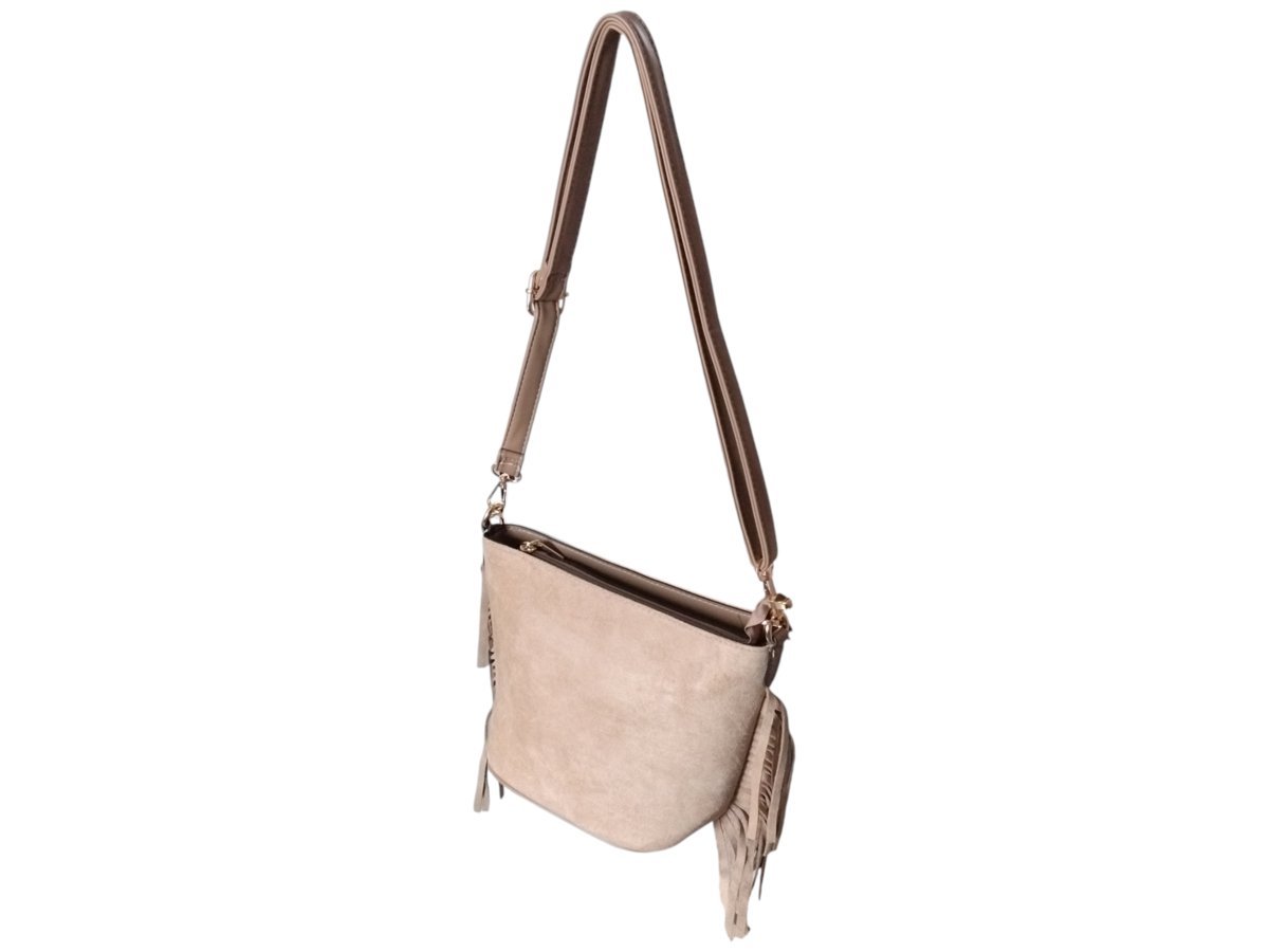 Torebka Damska, Mała Modna Listonoszka Na Ramię, Miejska, Eko-Zamsz, Beżowy