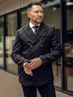 Płaszcze męskie - Czarny dwurzędowy krótki płaszcz męski zimowy Denley 79B3A - miniaturka - grafika 1