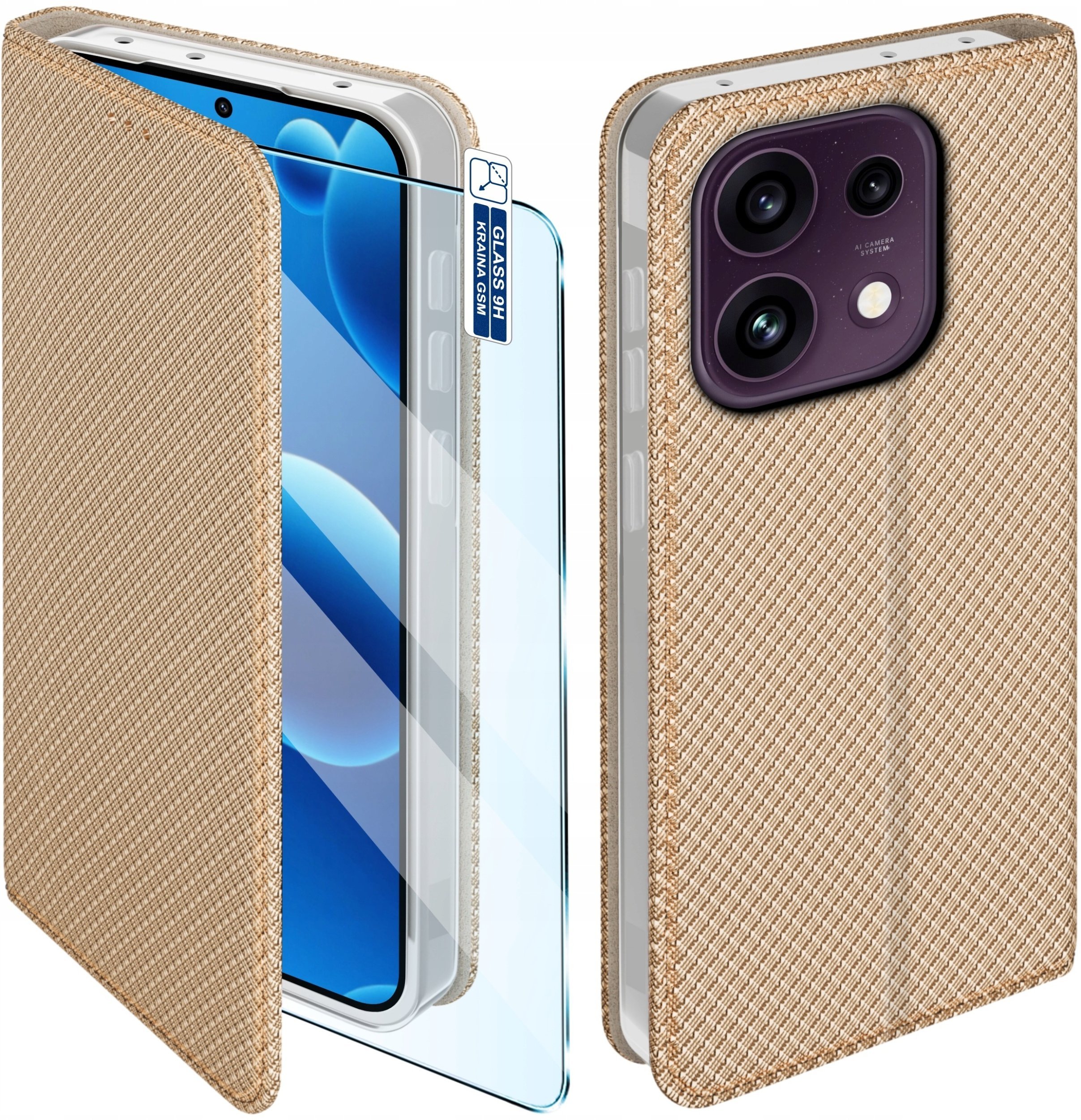 krainaGSM Etui Z Klapką Do Oppo Reno 16 F 16 Fs 5G Zamykane Złote Futerał + Szkło