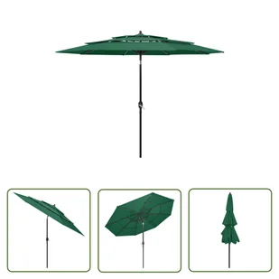 The Living Store 3-poziomowy parasol na aluminiowym słupku - zielony - 3 m - Parasol Ogrodowy - Parasole ogrodowe - miniaturka - grafika 1