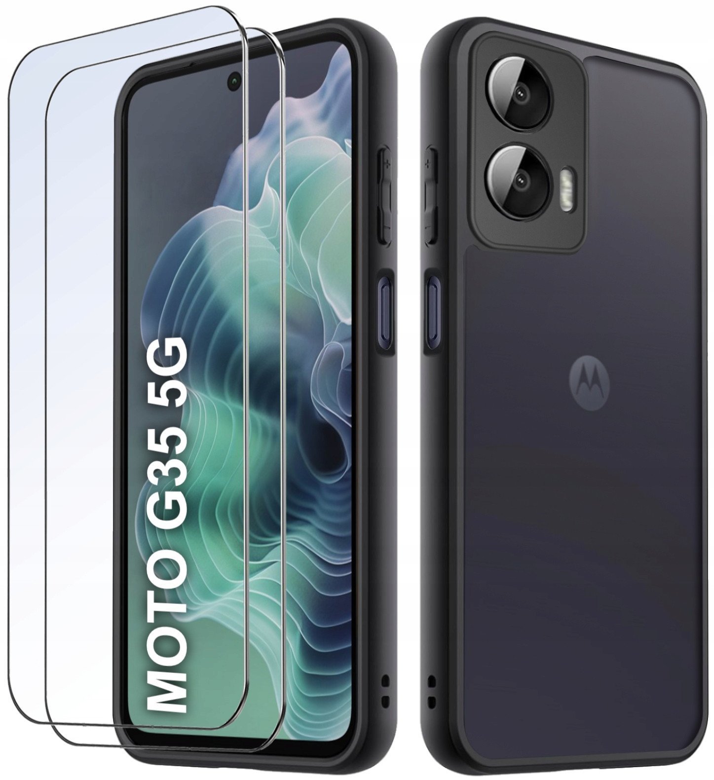 Etui do Motorola Moto G35 5G MATOWE WZMACNIANE CZARNE ZESTAW 2x SZKŁO