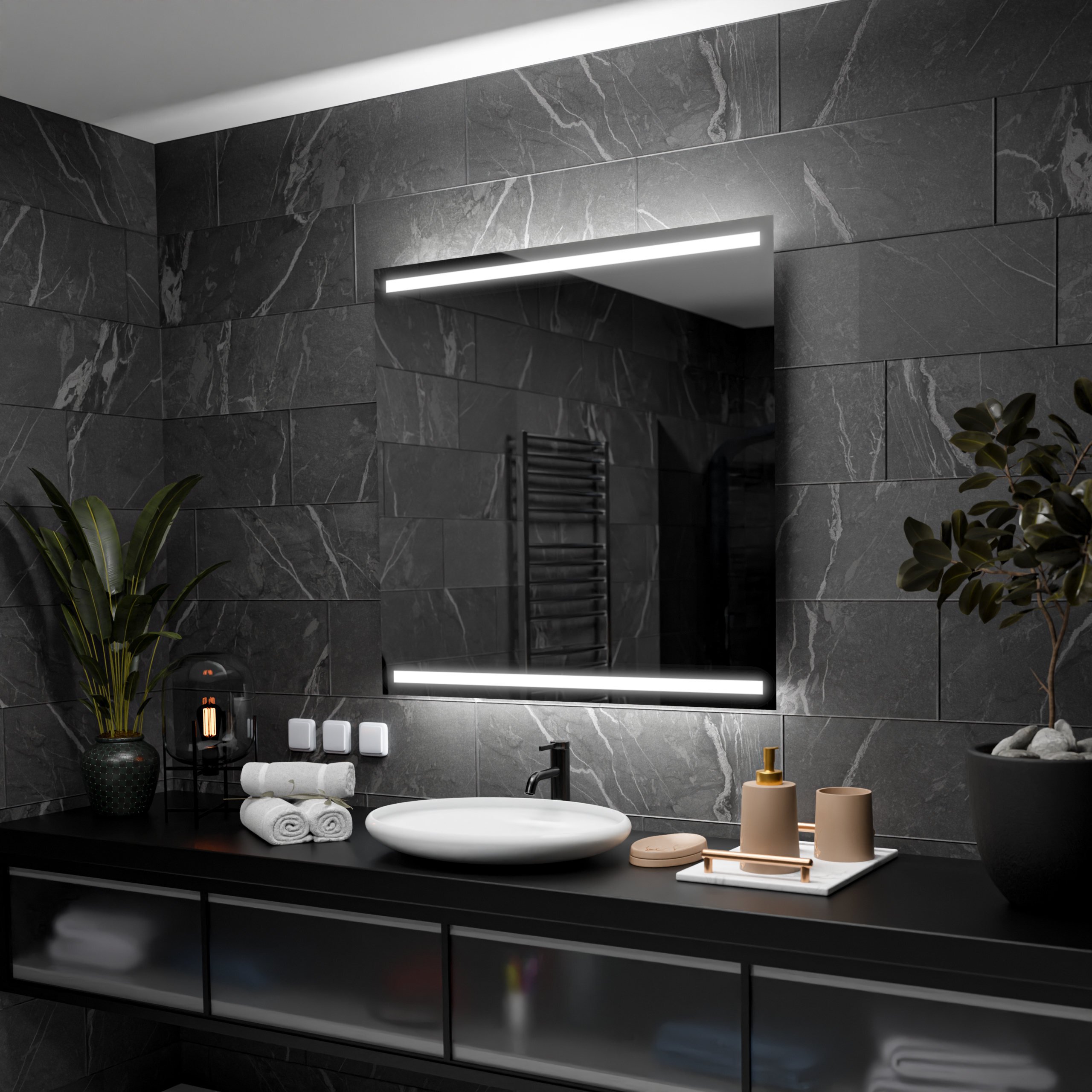 Prostokątne lustro łazienkowe z podświetleniem LED - Denver - 50x50cm