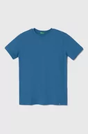 Koszulki dla chłopców - United Colors of Benetton t-shirt bawełniany dziecięcy kolor niebieski gładki - miniaturka - grafika 1