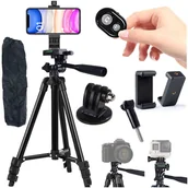 Statywy fotograficzne - Statyw uniwersalny Alogy Tripod uchwyt do telefonu stojak 1/4 do kamer GoPro z pilot Bluetooth, pokrowiec Czarny - miniaturka - grafika 1