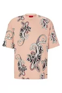 Koszulki męskie - HUGO Męski T-shirt Dackenzie z bawełny Interlock z dużym nadrukiem Paisley, Light/Pastel Red630, XXL - miniaturka - grafika 1