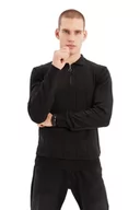 Swetry męskie - Trendyol Męska bluza polo z dekoltem gładki wąski sweter bluza, Czarny, M - miniaturka - grafika 1