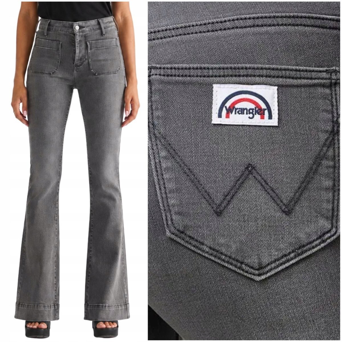 Wrangler Flare Frosted Fronts szare damskie spodnie jeansowe dzwony W29 L32