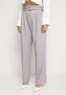 Spodnie damskie - Szare Garniturowe Spodnie z Wysokim Stanem z Dwoma Paskami na Klamry Ankleada - miniaturka - grafika 1