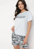 Piżamy damskie - Jasnoniebieski Bawełniany Komplet Piżamowy T-shirt i Szorty w Zebrę Milavira - miniaturka - grafika 1