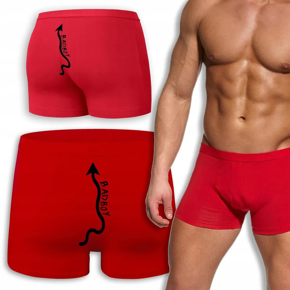 BOKSERKI MĘSKIE Czerwone Na Prezent Urdziny Walentynki BAD BOY Wzory - L