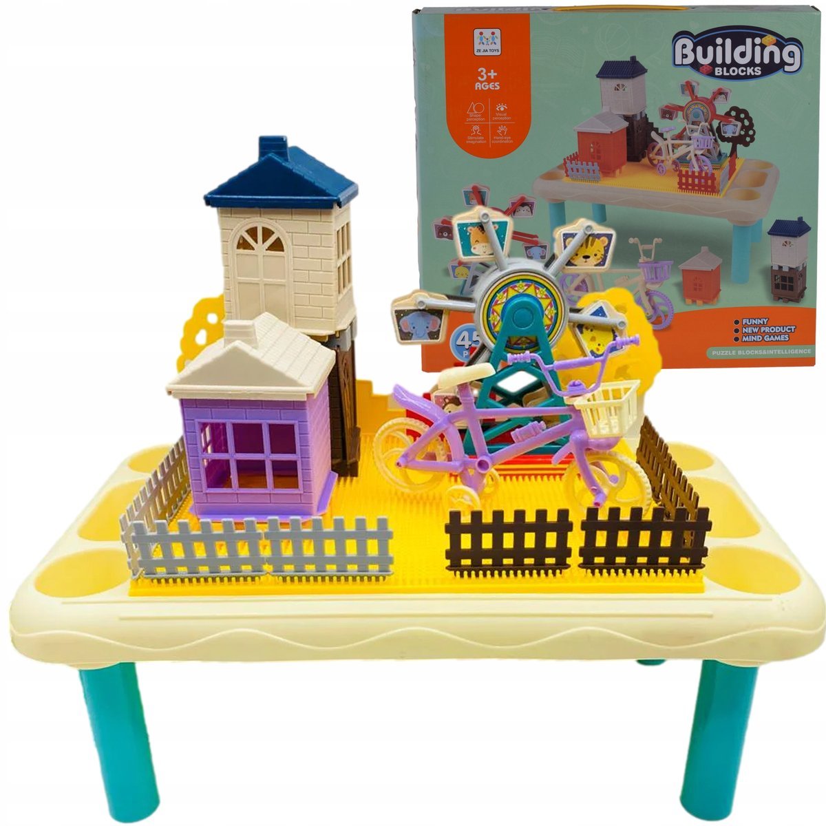 Wielofunkcyjny Stół 4w1 z Klockami Konstrukcyjnymi Budowa Rysowanie Schowek