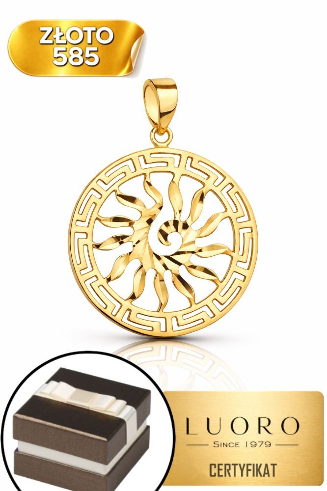 ZAWIESZKA ZŁOTA 585 14K SŁOŃCE GRECKI WZÓR 27 MM ELEGANCKA DELIKATNA