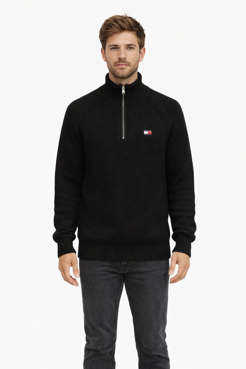 TOMMY JEANS CZARNY SWETER MĘSKI Z PÓŁGOLFEM I LOGO XL 1I1E