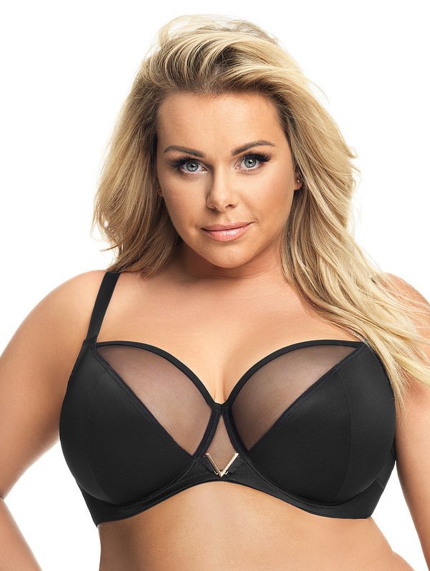 Biustonosz na drutach z tiulem VICKY K564 Gorsenia miękki czarny 90H