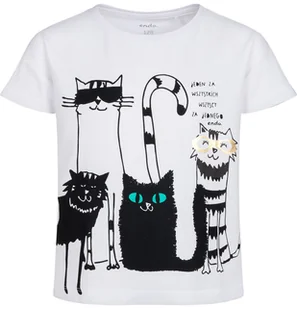 T-shirt z krótkim rękawem dla dziewczynki, z kotami, biały, 3-8 lat - Bluzki dla dziewczynek - miniaturka - grafika 1