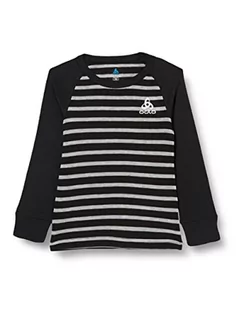 Koszulki męskie - Odlo Męski T-shirt Bl Top Crew Neck L/S Active Warm Eco Kids Stripes czarny Black - Grey Melange 140 159409 - grafika 1