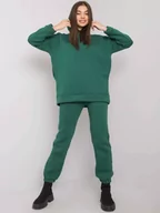 Komplety damskie - Komplet dresowy ciemny zielony casual sportowy bluza i spodnie kaptur rękaw długi nogawka ze ściągaczem długość długa - miniaturka - grafika 1