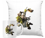 Gadżety dla niej i dla niego - ZESTAW PODUSZKA + KUBEK Shrek Osioł Kot W Butach Pomysł Na Prezent - miniaturka - grafika 1
