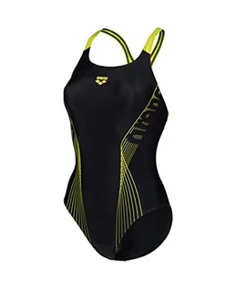 Stroje kąpielowe - ARENA Damski strój kąpielowy Swim Pro Back Graphic jednoczęściowy, czarno-jasnozielony, 48, Czarny, miękki zielony - grafika 1