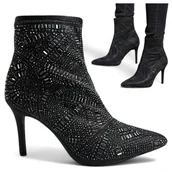 Botki damskie - Botki damskie skarpetkowe Barski szpilki eleganckie elastyczne cyrkonie 40 - S.Barski - miniaturka - grafika 1