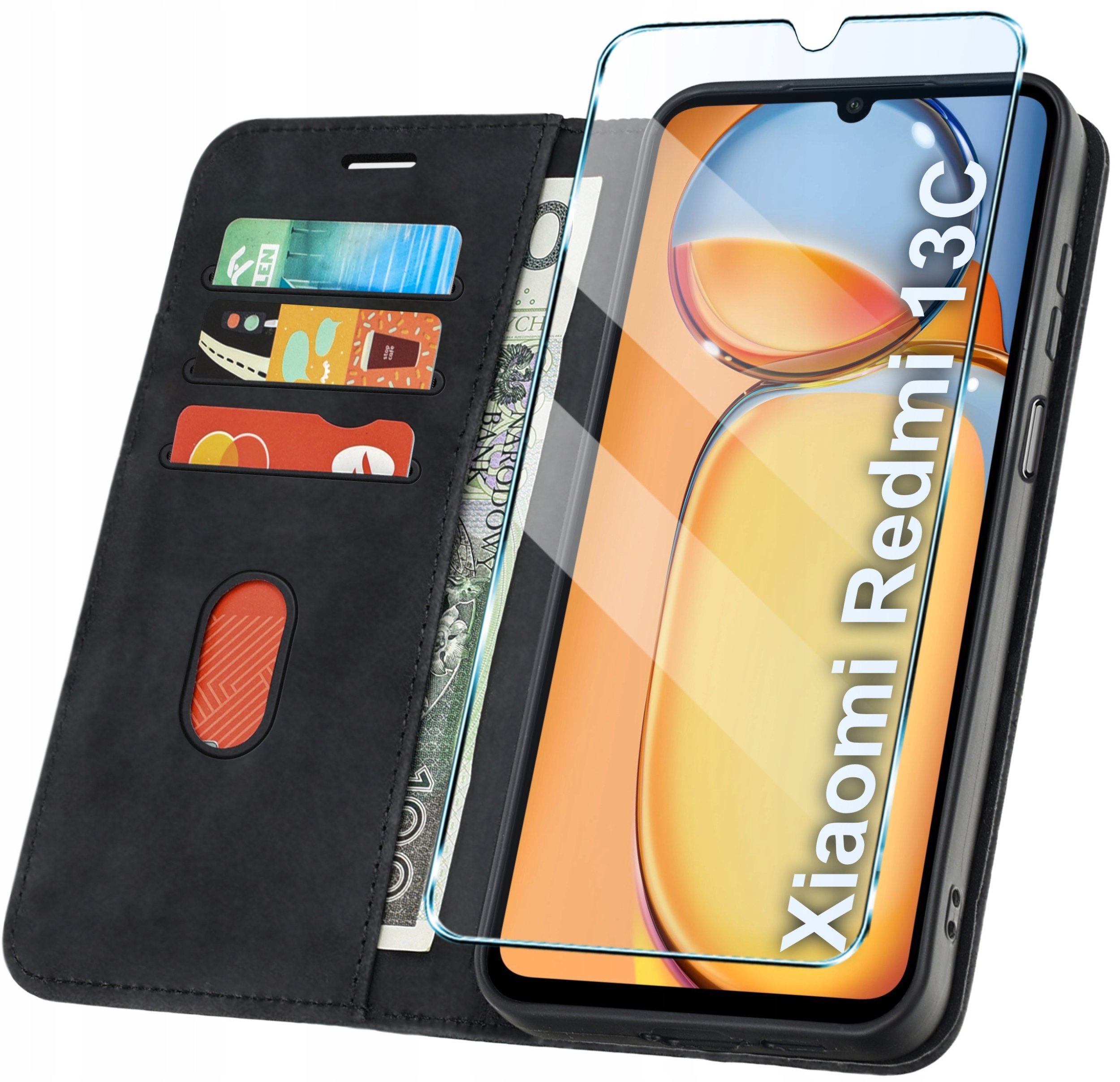 Etui z Klapką do Xiaomi Redmi 13C 4G / 5G Poco C65 Zamykane Kabura SZKŁO