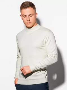 Swetry męskie - Sweter męski z półgolfem o gładkiej strukturze E178 - V4 ecru - S - Ombre Clothing - grafika 1