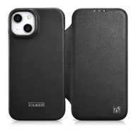Etui i futerały do telefonów - iCarer CE Premium Leather Folio Case skórzane etui iPhone 14 z klapką magnetyczne MagSafe czarny (WMI14220713-BK) - miniaturka - grafika 1