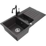Zlewozmywaki z baterią - Mexen Matias zlewozmywak granitowy 1,5-komorowy z ociekaczem i baterią kuchenną Carla, czarny nakrapiany - miniaturka - grafika 1