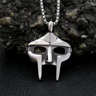 Naszyjniki - Naszyjnik chain maska MF DOOM srebrny rap streetwear prezent Y2K - miniaturka - grafika 1