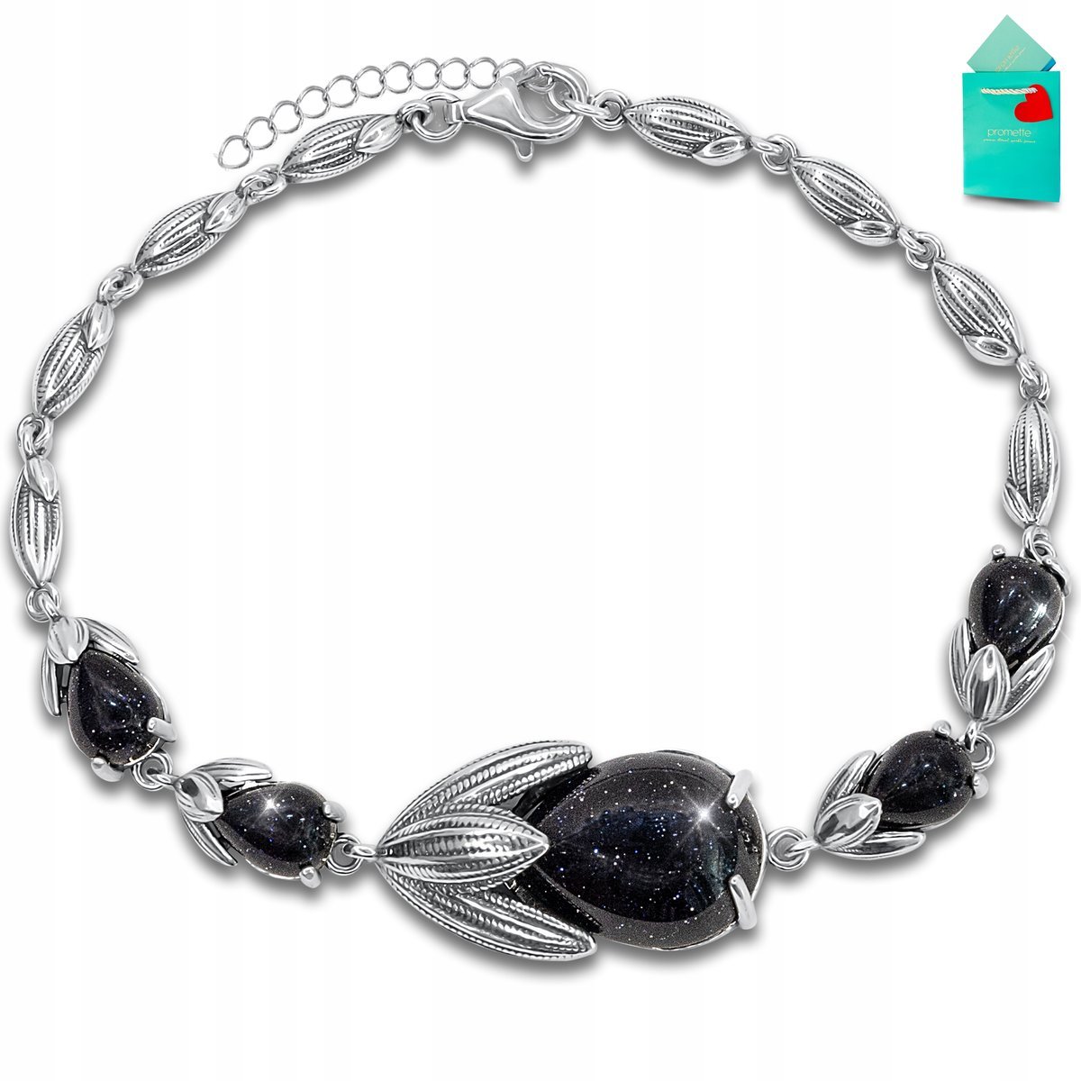 Bransoletka noc kairu srebrna damska z kamieniami okazała srebro 925