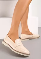 Mokasyny damskie - Beżowe Klasyczne Mokasyny Ozdobione Wstawką i Przeszyciem Berdafa - miniaturka - grafika 1