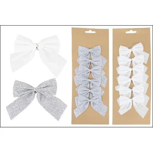 Kokardy białe / srebrne 6 sztuk - Ozdoby bożonarodzeniowe - miniaturka - grafika 1